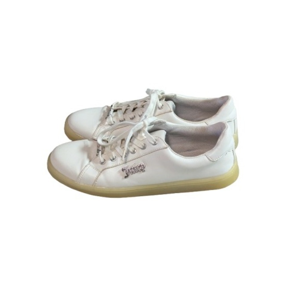 Juicy Couture Connect White Sneakers Silver Logo Bling Lace Charms Women's Sze 9
